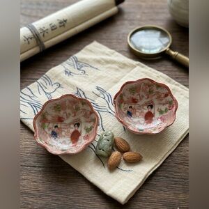 Vintage Japanese Kutani Geisha Hand-Painted Nut Dishes - (Circa 1950s-1960s)